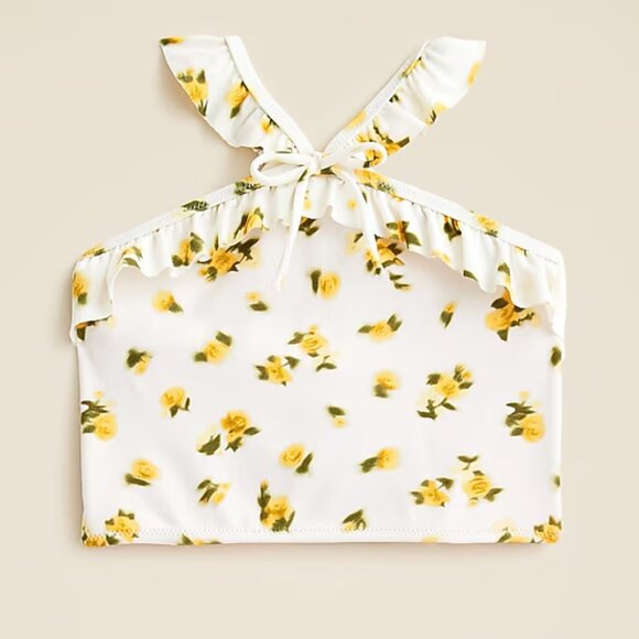 J Crew Girls' ruffle halter-neck TOP swimsuit 8 Size White Multicolor - Picture 1 of 5